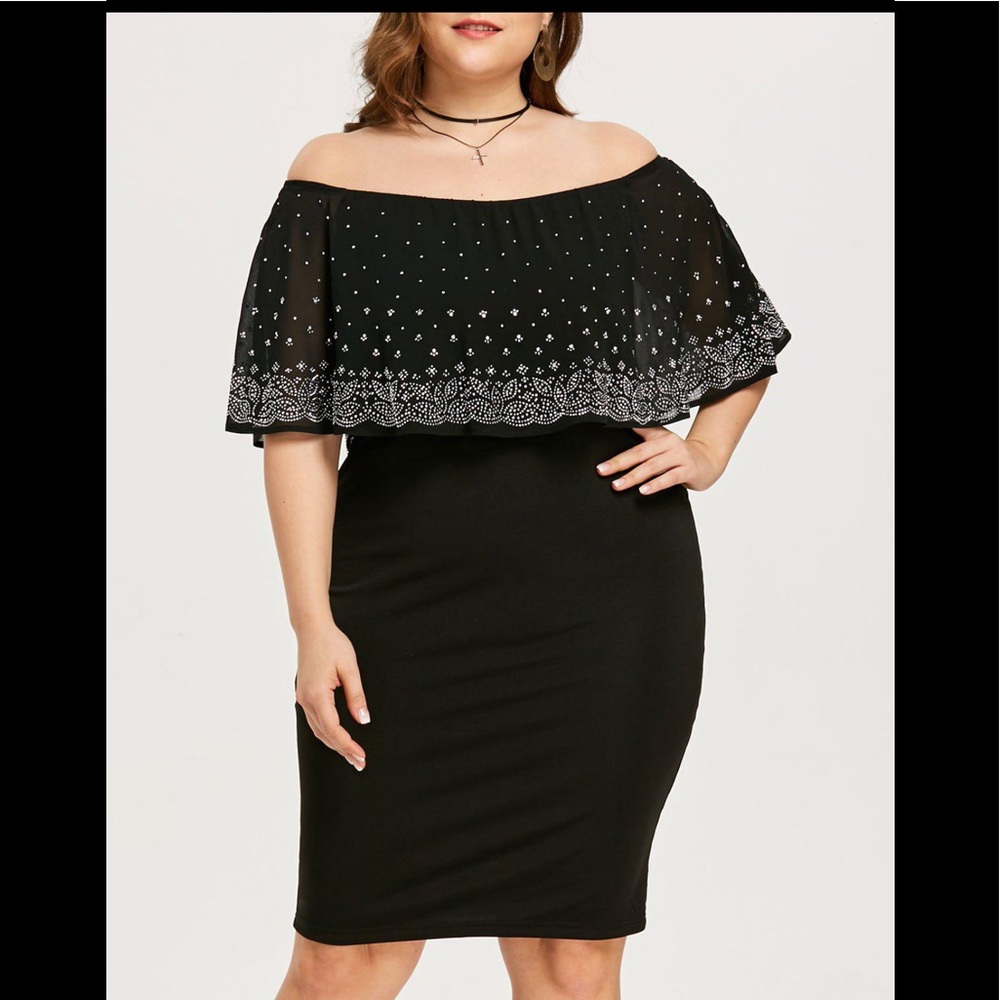 Plus Size Off The Shoulder Sheer Capelet Dress.